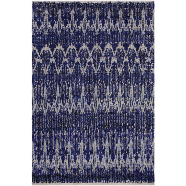 Blue 1990s Modern Bauhaus Moroccan Blue Wool Rug - 8′ × 10′3″ For Sale - Image 8 of 8