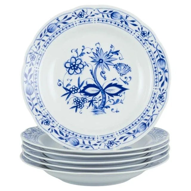 Deep Plates in Porcelain with Blue Onion Decor from Kahla, Germany, 1970s, Set of 6 For Sale - Image 6 of 6