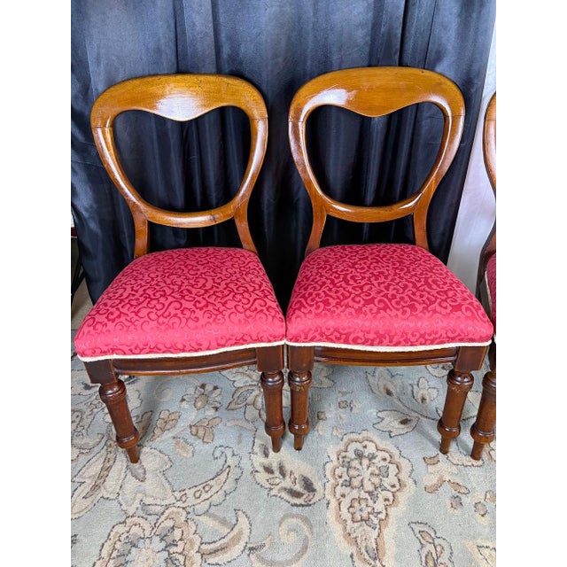 Brown Set of 4 Mid-19th Century Uk Victorian Open Balloon Back Chairs – Ruby Damask For Sale - Image 8 of 12