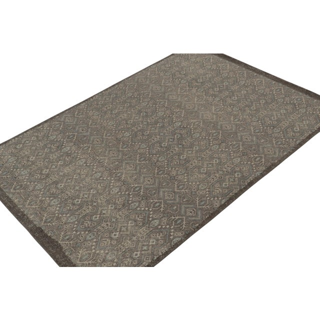 Tribal Rug & Kilim’s Distressed Tribal Style Rug in Gray and Blue Geometric Patterns For Sale - Image 3 of 7