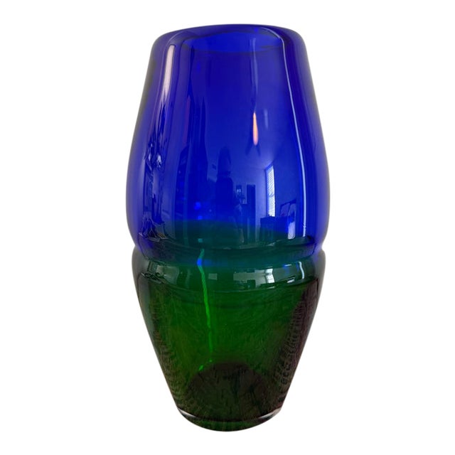 1980s Michael Scheiner for Dansk Postmodern Cobalt Blue & Green Art Glass Vase For Sale