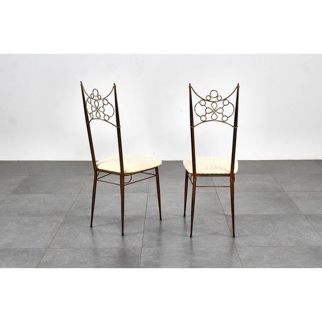 Mid-Century Brass, Metal and White Fabric High-Backed Chairs, Italy, 1950s, Set of 2 For Sale - Image 6 of 18