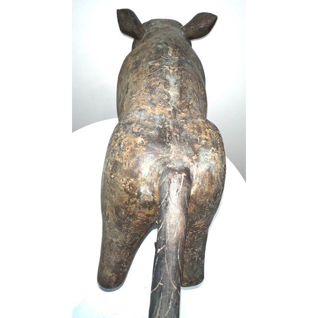 Oyster Gray Early 20th Century Large Vintage Bronze Mythical Feline Heavy For Sale - Image 8 of 12