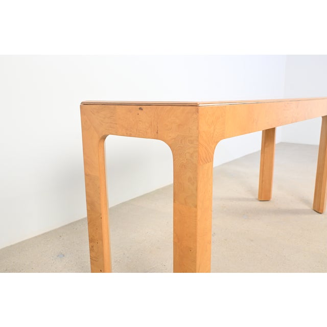 Yellow Henredon Scene Two Burl Wood Console Table | Newly Refinished For Sale - Image 8 of 18