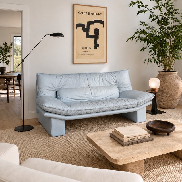 Gray Vintage Nicoletti Italia Postmodern Gray Leather Loveseat, Italy, 1980s For Sale - Image 8 of 18