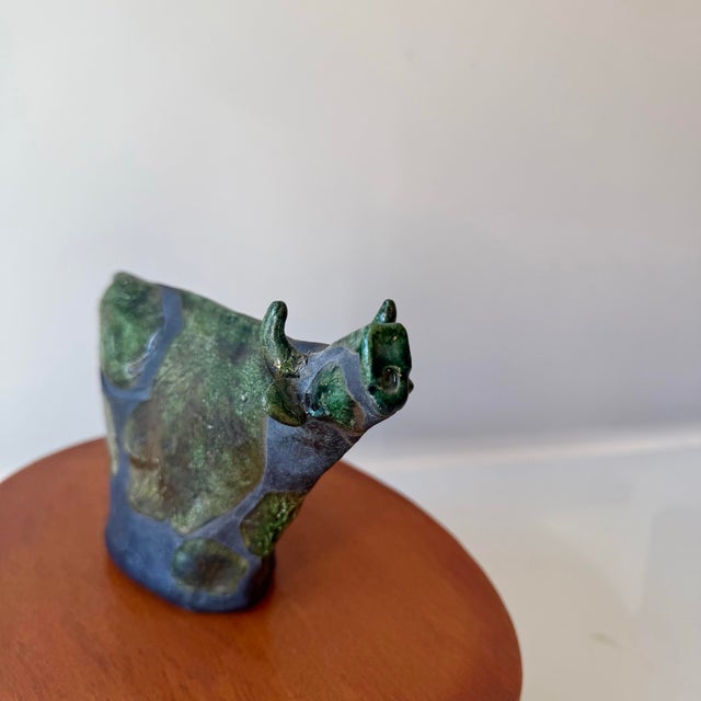Folk Art Raku Studio Art Pottery Spotted Cow For Sale - Image 3 of 9