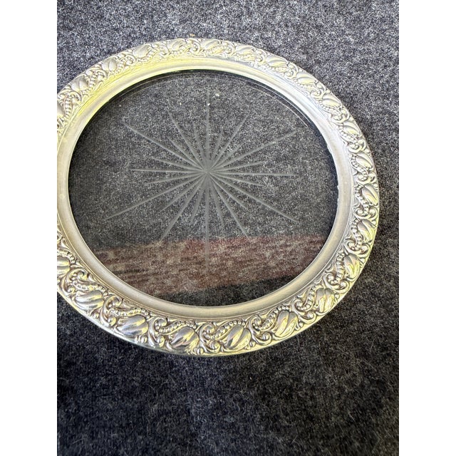 Vintage Sterling Silver Etched Glass Wine Coaster For Sale - Image 11 of 12
