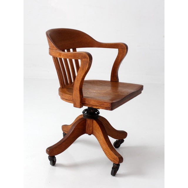 Antique Gunlock Banker's Swivel Desk Chair For Sale - Image 13 of 17