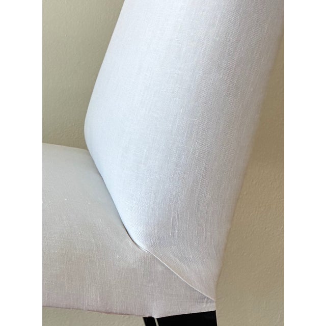 Contemporary Ebony and White Linen Dining Chairs For Sale - Image 10 of 11
