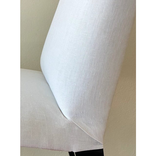 Ebony and White Linen Contemporary Dining Chairs For Sale - Image 10 of 11