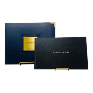 1980's Weems & Plath Yacht Log Book With Leather Cover Brass Corners & 1980's Stafford Aviation Hardback Flight Log Book Set- 2 Pieces
