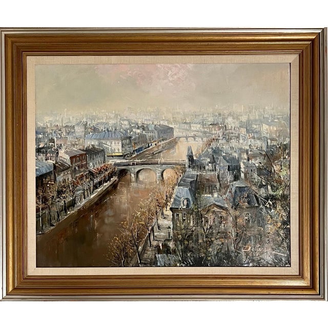 Lucien Delarue (1925-2011) Paris Seine River Scene. "Seine at Paris" Provenance: Newman Gallery, Phila. Label verso. Hand...