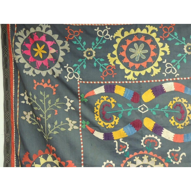 Vintage Large Colorful Floral Embroidered Vintage Suzani Panel For Sale - Image 4 of 9