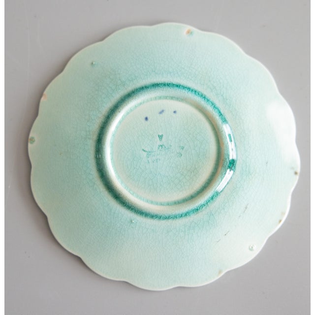 Late 19th Century 19th Century Swedish Rörstrand Majolica Turquoise Chestnut Leaf Plate For Sale - Image 5 of 6