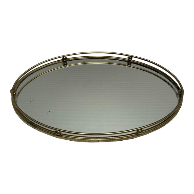 Vintage Gold Toned Mirror Tray, Midcentury 1970s For Sale