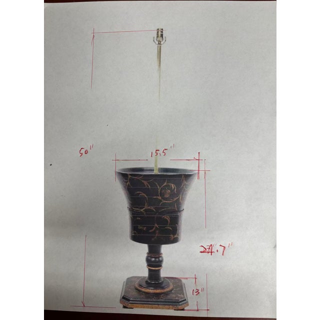 Neoclassical Pair of Vintage Green Hand-Painted Gold Flower Pot Floor Lamps For Sale - Image 3 of 12