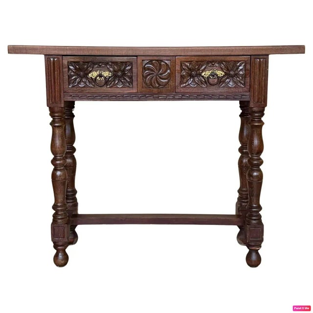 Catalan Carved Walnut Console Table with Drawers, Spain, Early 20th Century For Sale - Image 12 of 12