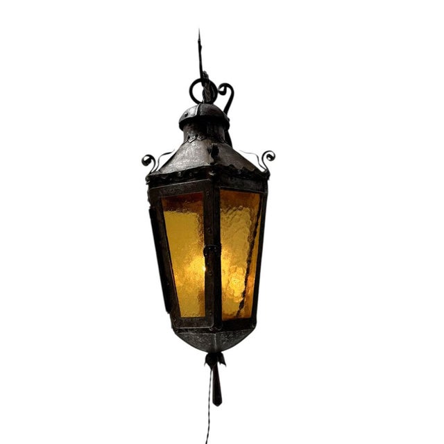 Arts & Crafts Patinated Wrought Iron Lantern Wall Light, 1890s For Sale - Image 3 of 10