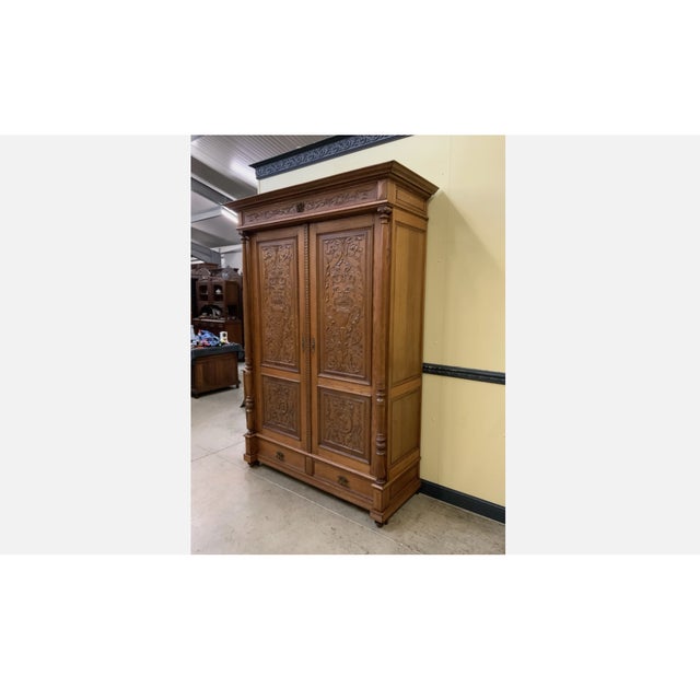 Late 19th Century Antique Neo-Renaissance Wardrobe in Oak, 1880 For Sale - Image 5 of 11