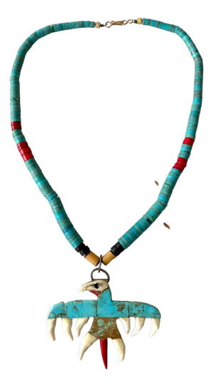 Rare Mid-Century Native American Turquoise Necklace With Eagle Pendant