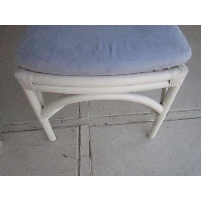 1970s Tropical Style Wicker Bamboo Dining Chair White With Cushion Set of 4 For Sale - Image 4 of 11