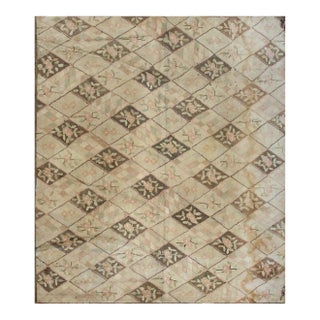 1930s Beige Cream Trellis-Lattice Folk Art Antique American Hooked Small Rug For Sale