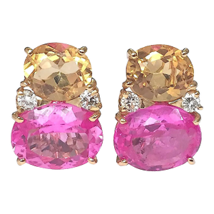 Christina Addison Large Gum Drop Earrings With Citrine and Pink Topaz - A Pair