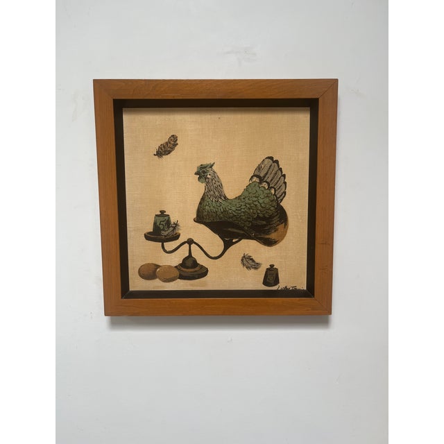 Mid-20th Century Framed Folk Art "Chicken on a Scale" by Luther Travis For Sale - Image 12 of 12
