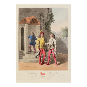 Valets and Pages of the 15th Century Hand Colored Engraving