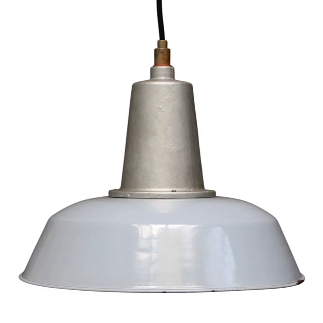 Vintage German Industrial Grey Enamel Factory Pendant from Arma For Sale