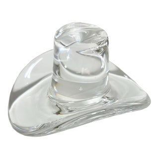 1970s Signed Marcolin Sardinia Crystal Cowboy Hat Paperweight, Southwest Western Decor For Sale
