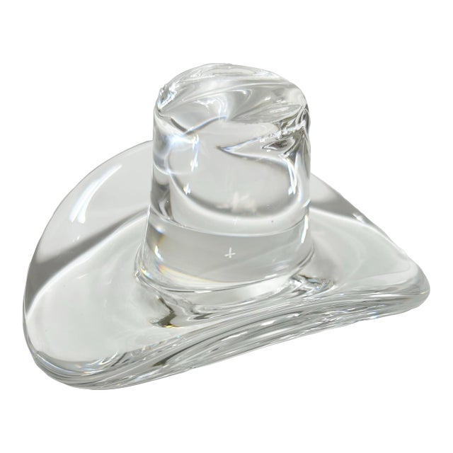 1970s Signed Marcolin Sardinia Crystal Cowboy Hat Paperweight, Southwest Western Decor For Sale