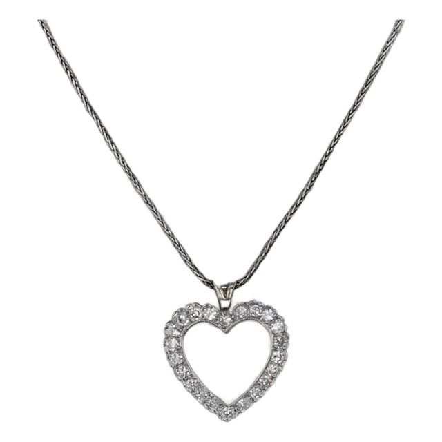 0.44ctw Diamond Heart Pendant Necklace 14k White Gold 20" Adjustable Wheat Chain For Sale