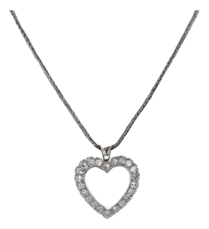 0.44ctw Diamond Heart Pendant Necklace 14k White Gold 20" Adjustable Wheat Chain