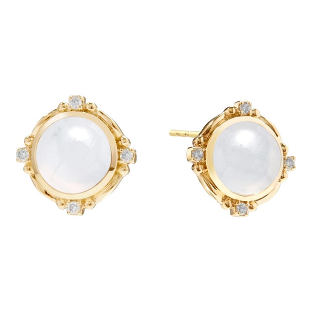 Syna Yellow Gold Moon Quartz Mogul Earrings with Diamonds, a Pair For Sale