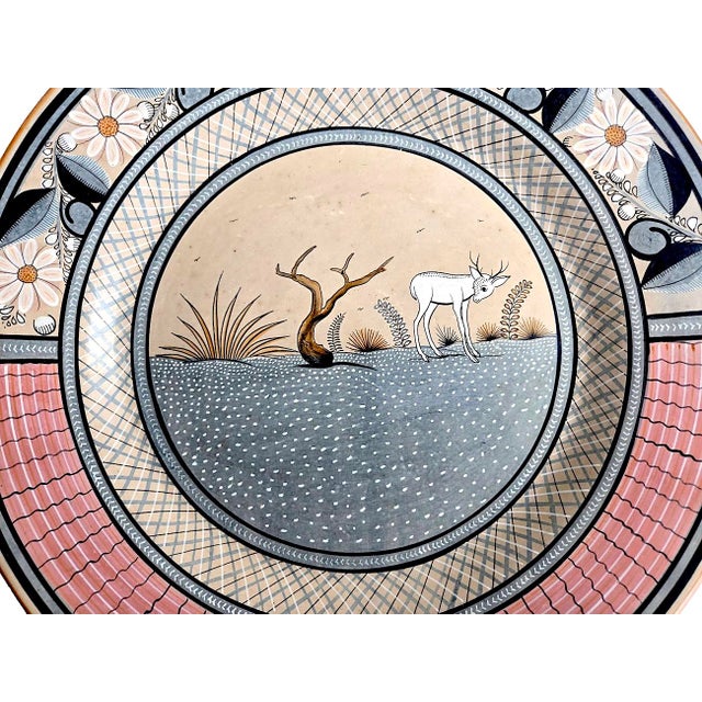 Mid 20th Century Vintage Large Tonalá Mexico Ceramic Wall Platter With Deer Motif, Signed Jimón For Sale - Image 5 of 14
