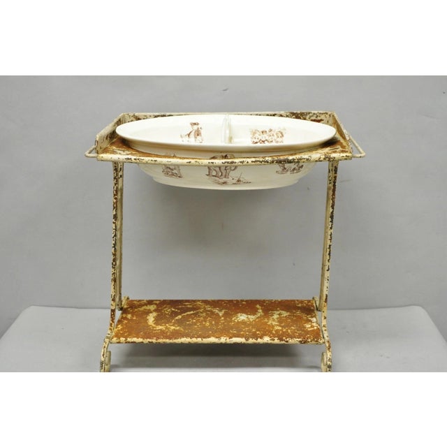 Antique French Victorian Child's Wrought Iron Wash Stand W/ K&g Luneville Basin For Sale - Image 16 of 17