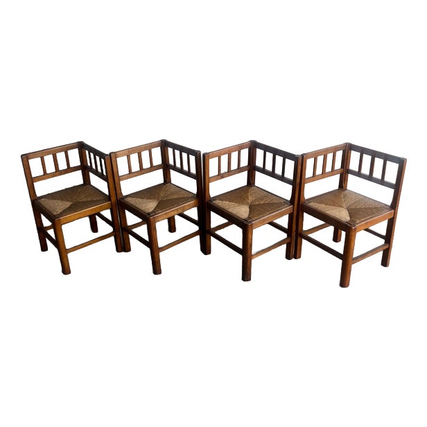 Brutalist Oak Armchairs, 1950s, Set of 4 For Sale