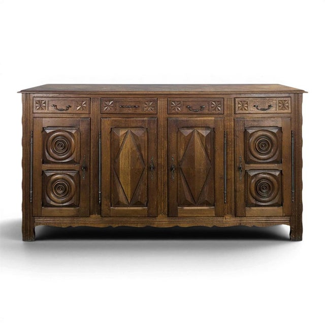 Brutalist Oak Buffet in the style of Dudouyt For Sale - Image 11 of 11