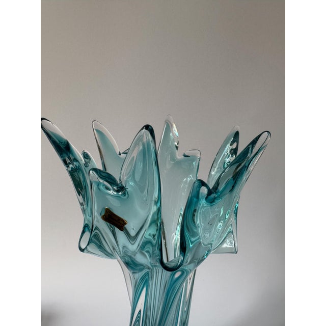 Turquoise Vintage Turquoise Bohemian Art Glass Sculptural Vase from Egermann, 1980s For Sale - Image 8 of 15