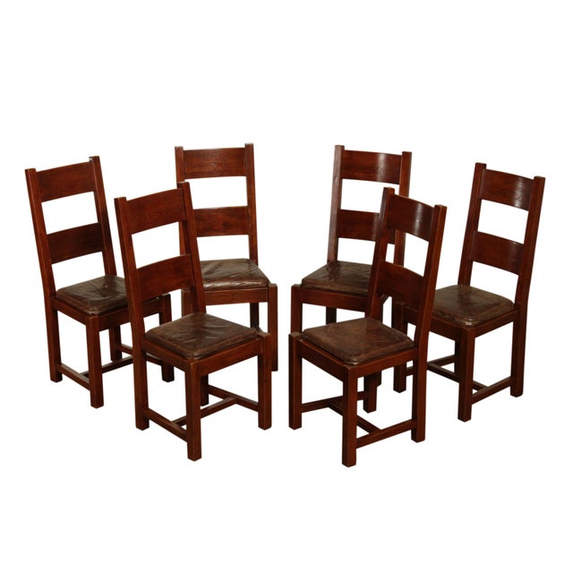 Arts and Crafts Mission Style Set 6 Horizontal Slat Back Dining Chairs Chairish