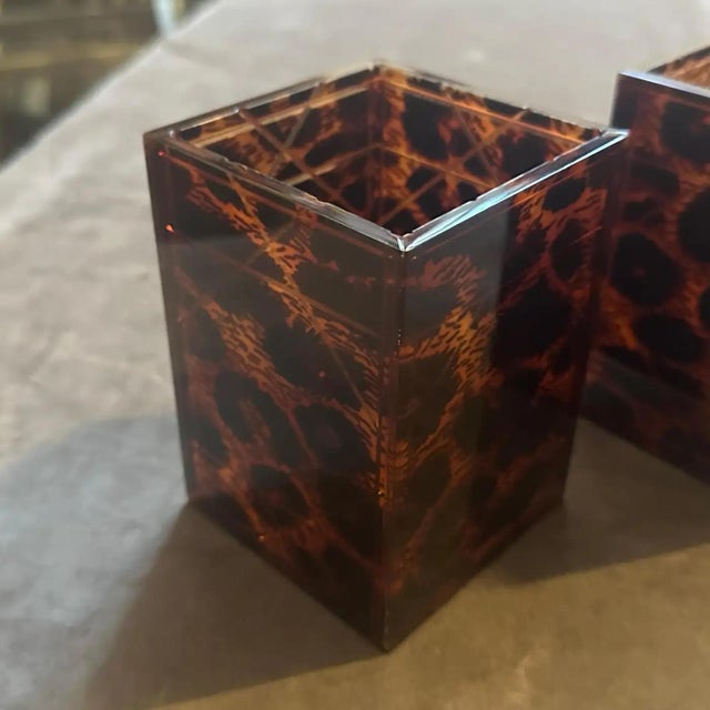 Brown Two 1980s Mid-Century Modern Faux Leopard Lucite Containers Signed Dior Home For Sale - Image 8 of 9