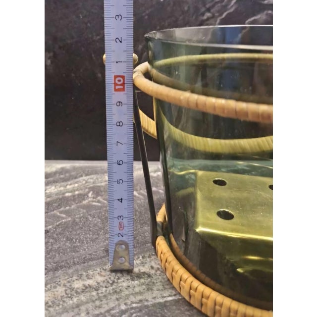 1950s Austrian Dark Glass Ice Bucket With Brass Frame, Carl Aubock Design, 3-Piece Set, Unused For Sale - Image 6 of 6