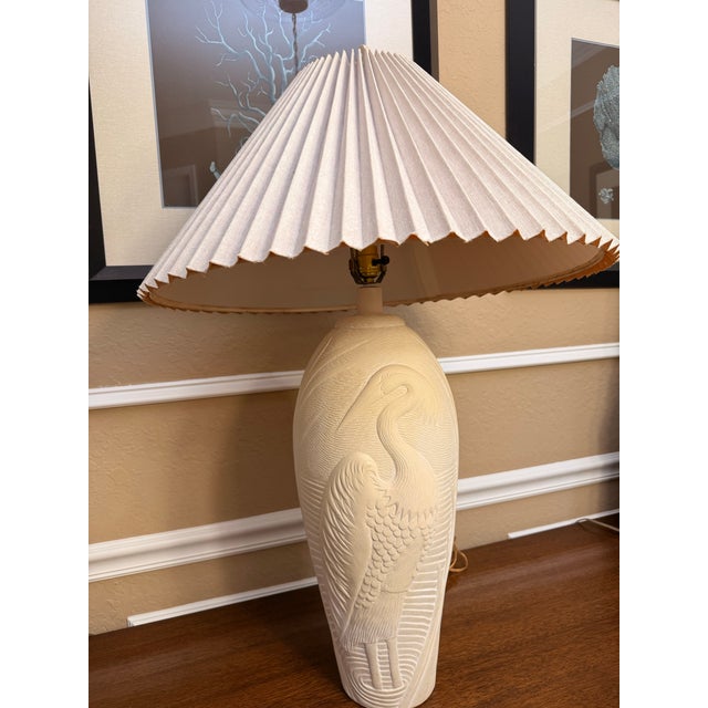 1970s Dayle Rushall Palm Beach Plaster-Style Ceramic Heron Table Lamp For Sale - Image 11 of 12