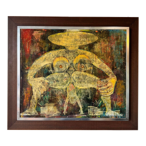 1980s Vintage Expressionist Oil on Masonite Painting by Avi Okun