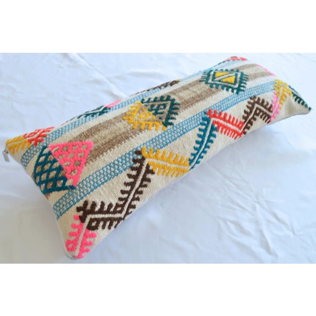 Material: wool on cotton. Made from vintage flat weave Turkish kilim rug. Back side fabric cotton Condition: new from old...