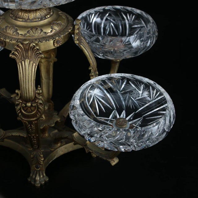 Mid 20th Century Mid-Late 20th Century Regency Style Bronze and Cut Glass Centerpiece Epergne For Sale - Image 5 of 10