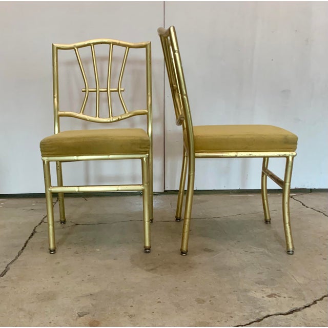 A Pair of Late 20th Century Faux Bamboo Gold Banquet Dining Chairs by Shelby Williams For Sale - Image 12 of 17