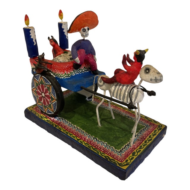 Late 20th Century Alfonso Castillo Handmade Pottery Day of the Dead Cart Scene For Sale