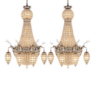 1960s French Silver Bronze Deer Chandeliers - Pair For Sale